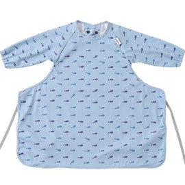 Yiupea Baby Bibs with Long Sleeves Attach to Highchair for 6 to 24 Months Toddlers, Waterproof Easy to Clean Baby Weaning Bib and Machine Washable, PU Soft Material & Elastic BLW-Blue