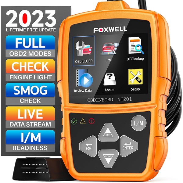 FOXWELL NT201 OBD2 Scanner Diagnostic Tool Check Engine Light Vehicle Code Reader Car Computer Diagnostic Scan Tool Automotive Fault Code Scanner for All CAN OBDII EOBD JOBD Cars