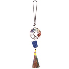 mookaitedecor Natural 7 Chakra Crystal Tree of Life Wall Art Hanging Decor Good Luck Crystal Car Hanging Accessories Raw Lapis Lazuli Healing Crystal Hanging Ornament Chakra Tree of Life Gift