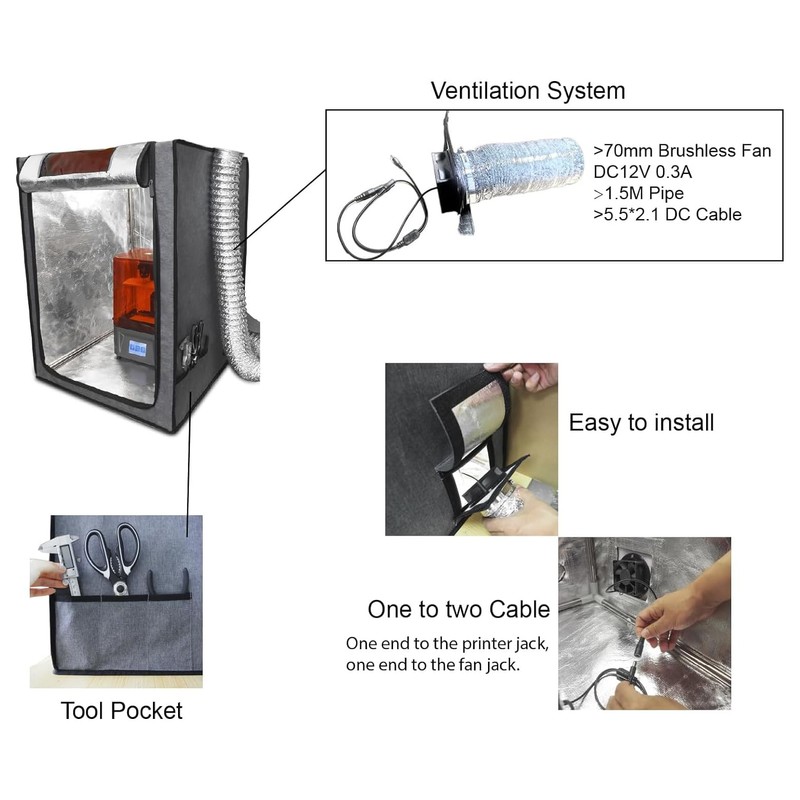 Multifunctional 3D Printer Enclosure w/Adjustable Ventilation Kit Eliminate Odors Tent