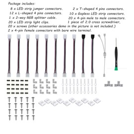 Amefil 96pcs 4-pin 10mm Led Strips Connected to 5050rgb Led Strips Optical Jumper Connector Terminal Splicing T/L Type Led Connector kit Suitable for 5050 4-pin 10mm RGB Led Strips.