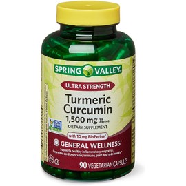 Spring Health 2 Set- Spring Valley Ultra-Strength Turmeric Curcumin 1,500mg 90 Capsules + Your Vitamin Guide, 1.0 Count