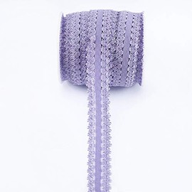 One Roll 16 Yards 3/4'' Picot Edge Stretch Lace, Frilly Edges Elastic Webbing,Lace for Headbands (Lavender)
