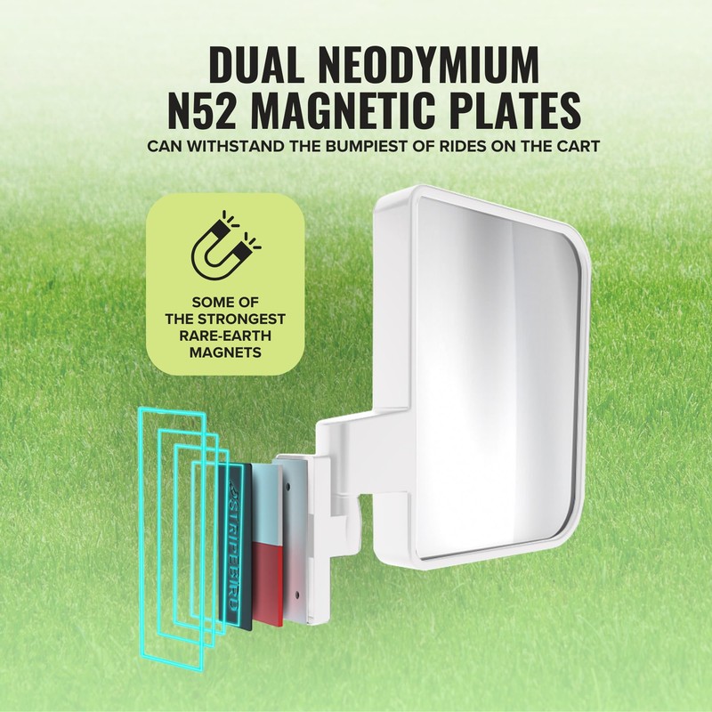 Stripebird - Magnetic Golf Cart Mirrors 2.0 (White) - No