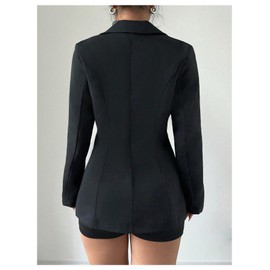SweatyRocks Women's 2 Piece Outfits Long Sleeve Button Blazer and Fitted Shorts Business Suits Black Small