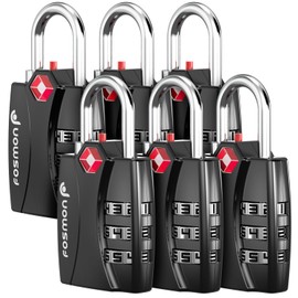 Fosmon Luggage Locks TSA Approved 6 Pack, Suitcase Locks with Open Alert Indicator, 3 Digit Combination Padlock with Alloy Body for Travel, Backpack Zipper Anti Theft, Locker, Gym, Gun Case- Black