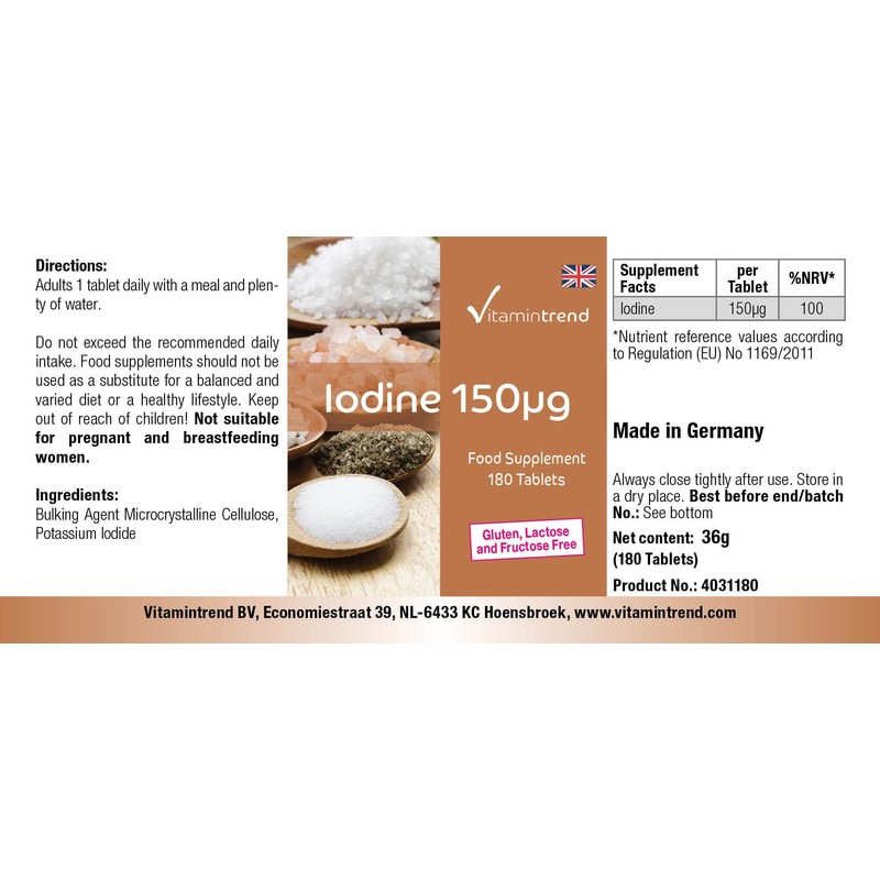 Iodine Tablets 150 mcg 180 Tablets For 6 Months Vegan