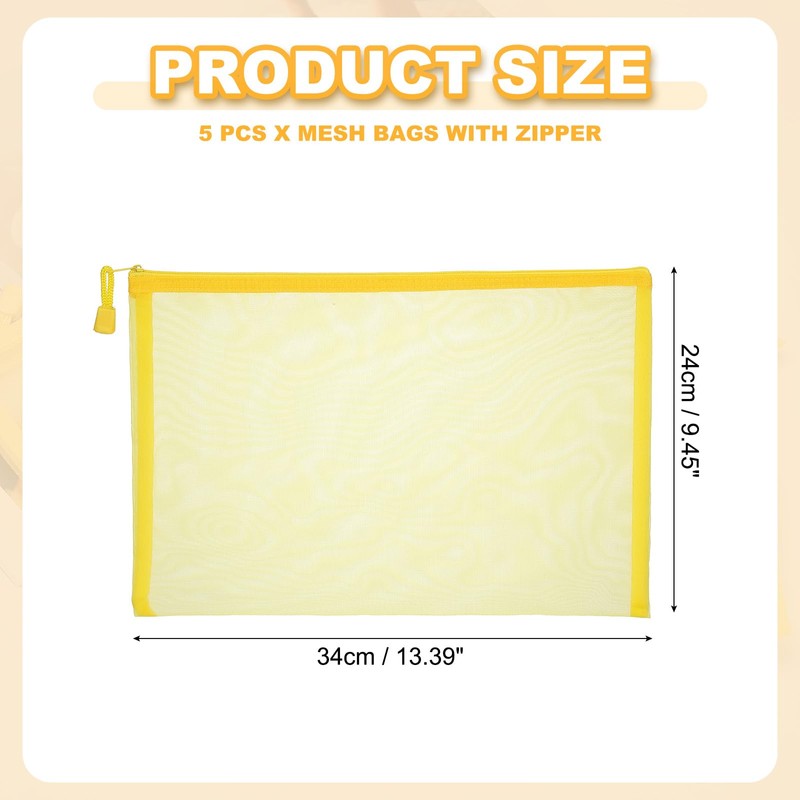 PATIKIL A4 Mesh Zipper Pouch Bags, 5 PCS Mesh Bags
