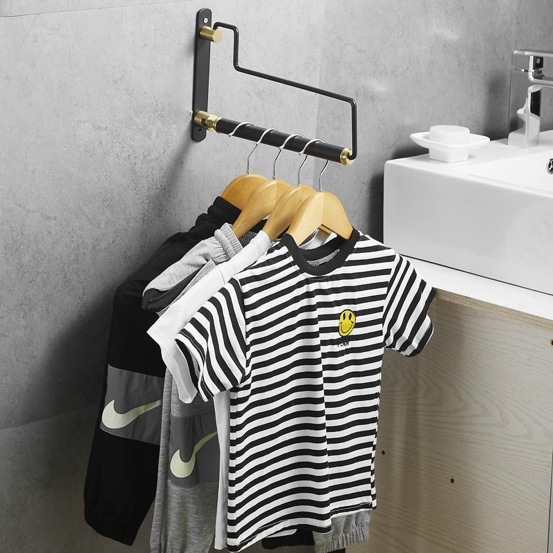 Hiendure Folding Clothes Hanger Drying Rack Black Wall-Mounted Clothes Organizer