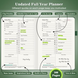 Planner, Undated Daily Planner with To Do List, 365 Days Planner, Agenda for Men, Hourly Planner Notebook for Goal Setting, Productivity Planner with Calendar, 8.3" x 5.8" (Green)