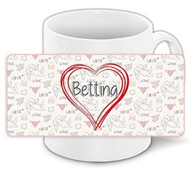 Liebestasse mit Namen Bettina und schönem Love-Motiv mit Herzen - Keramiktasse Freundschafts-Tasse