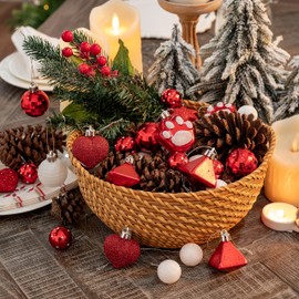 DecorbyHannah 45ct Christmas Ornaments Set, Shatterproof Mini Red White Christmas Ornaments for Tree Decorations, Small Decorative Pet Dog Theme Christmas Ball Ornaments for Home Party Decor