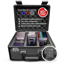 Premium Graded Card Storage Box - Impact Resistant Graded Card Case with TSA Lock & GPS Compartment, Holds 90 PSA/BGS Cards, Toploader Cards, Sports, Trading Card Storage Box for Collectors & Travel