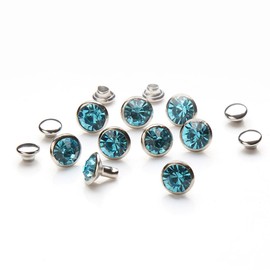 100 Sets Cz Colorful Crystal Rapid Rivets Silver Color Spots Studs Double Cap for DIY Leather-Craft (Aquamarine, 8MM)