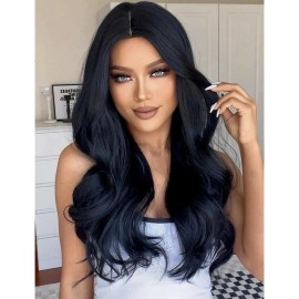 WigsA Long Wavy Natural Black Heat Resistant Synthetic Hair Cosplay Party Wig