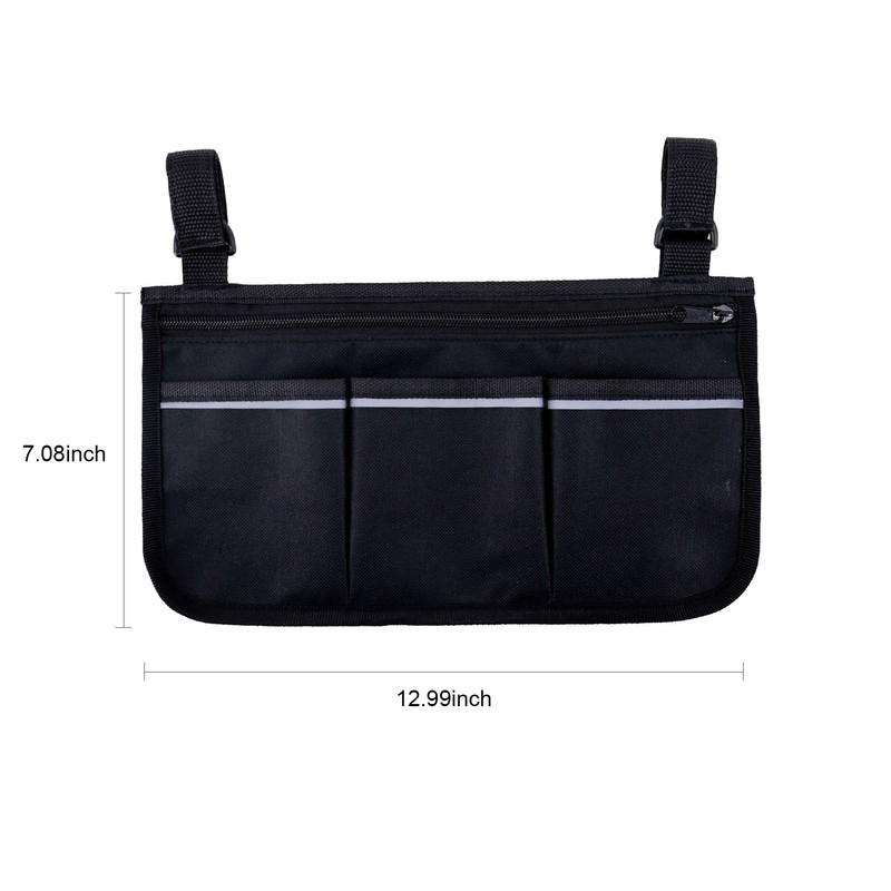 Wheelchair Bag with Pockets Reflective Strips Armrest Side Bag for