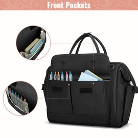 LoDrid Bible Bag Tote with Multiple Pockets for Bible Items, Bible Carrier with Steel Frame Top for Men & Women, Black, Bag Only