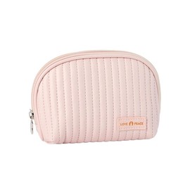 Small Half Moon Leather Makeup Cosmetic Bag W/ Silver Zipper, Lightweight For Makeup Essentials, Travel-Friendly - Color: Pink