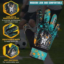 HHH Youth Goalkeeper Gloves for Kids,Boys,Girls,Soccer Goalie Gloves Anti-Slip 4MM Latex Palm,Extra Grip,Double Wrist Strap,Breathable Mesh (Size 7 suitable for size S-M Adult)