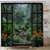 AMFD Tropical Rainforest Shower Curtain Jungle Green Tree Waterfall Pond