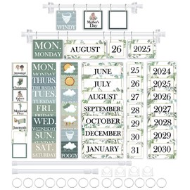 EggSun 96 Cards Greenery Classroom Calendar Bulletin Board Set For Teacher,Plant Flip School Calendar With Holder For Classroom Decoration,Adjustable Calendar,Preschool Elementary Home Decor Supplies
