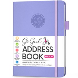 GoGirl Address Book – Telephone and Address Book with Alphabetic Tabs for Safely Storing Contacts, Medium-Sized (5.0″ x 7.5″) PU Leather Hardcover – Lavender