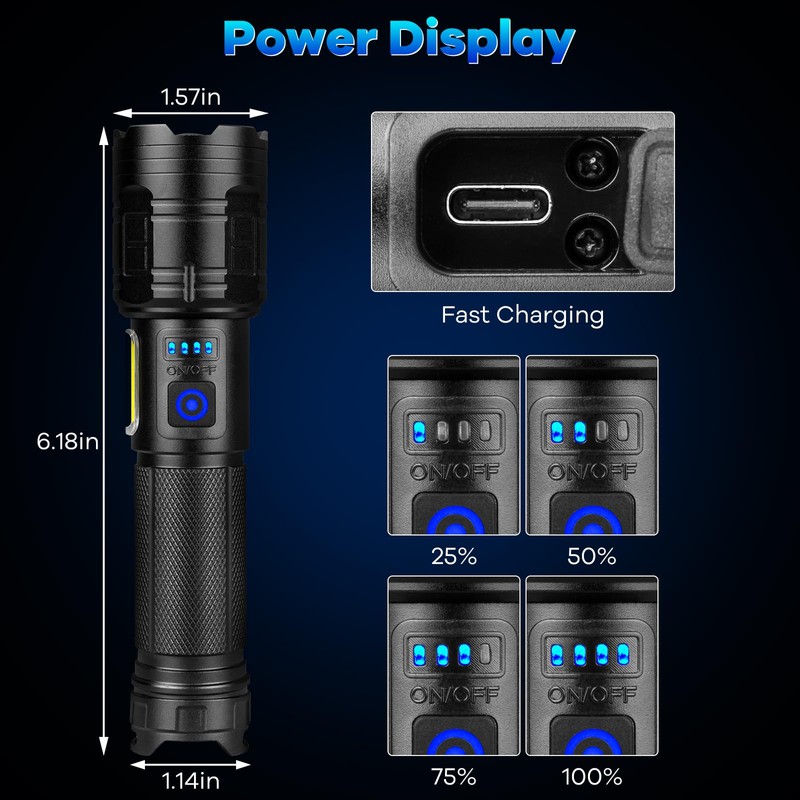 2 Pack Rechargeable Flashlights 90000 High Lumens, Super Bright Flash