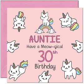 30th Auntie Birthday Card - Funny Cat Cute Aunty Aunt Birthday Card for 30 Year thirty, thirtieth