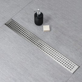 SaniteModar Linear Shower Drain, Shower Drain 18 inch with Removable Grate, Brushed 304 Stainless Steel Linear Drain Include Hair Strainer,Adjustable Leveling Feet