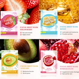 10 Sheet Face Mask Set - Face Masks Skincare - Fruit Plant Sheet Mask Brighten Hydrating Smoothing and Improve Dullness - Face Masks Beauty Facial Mask for Teenage Girls Women