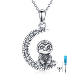 DAYLINLOVE Sloth Urn Necklaces for Ashes S925 Sterling Silver Crescent Moon Keepsake Cremation Jewelry Memorial Gifts for Women