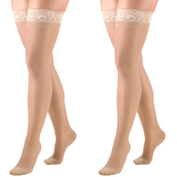 Truform Compression 15-20 mmHg Sheer Thigh High Stocking Nude, Large, 2 Count