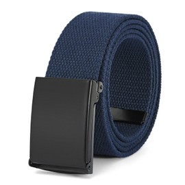 WHIPPY Canvas Web Belt Flip-Top Solid Black Military Buckle Fully Adjustable Mens Webbing Belts Cut To Fit Navy Blue S