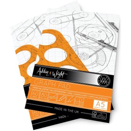 Ashton and Wright - A5 Grey-Grid Graph Pad - 80gsm Paper - 60 Sheets - Pack of 2