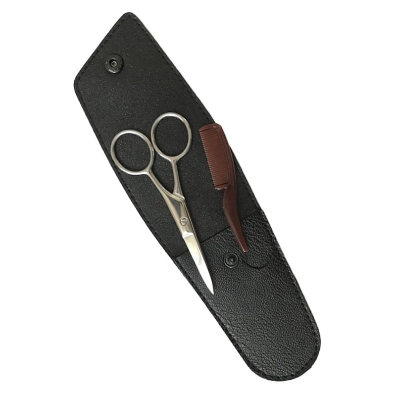minkissy 2 Sets Professional Beard Shears Scissors Comb Kit Storage