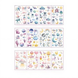 10 Sheets Kids Temporary Tattoo Stickers Cartoon Glitter Designs with Bear, Butterfly & Starry Sky Patterns, Shiny Gold Foil Body Art for Children's Party, Costume & Decoration