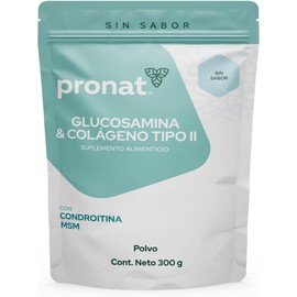 PRONAT Glucosamina & Colágeno Tipo II Sin Sabor 300 G, con Vitaminas, Calcio y Magnesio 18 porciones