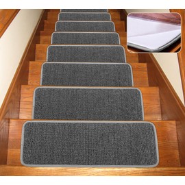 Seloom Carpet Stair Treads Indoor Non Slip Stair Rugs/Covers Rubber Backing (（308 in,13pcs）, Dark Grey)