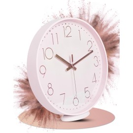 LATENO - Wall Clock without Ticking Noises - Analogue Wall Clock 30 cm for Hanging & Standing - Large Wall Clock Silent - Modern Wall Clock Living Room - Wall Clock Pink - Silent Wall Clocks - Large