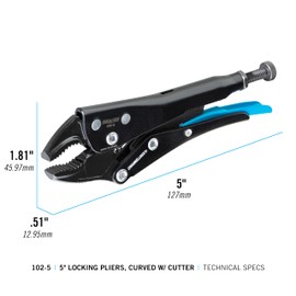 Channellock Locking Pliers 102-5 - Curved Jaw With Cutter, Epoxy Resin Coating, Forged Steel - 5 In