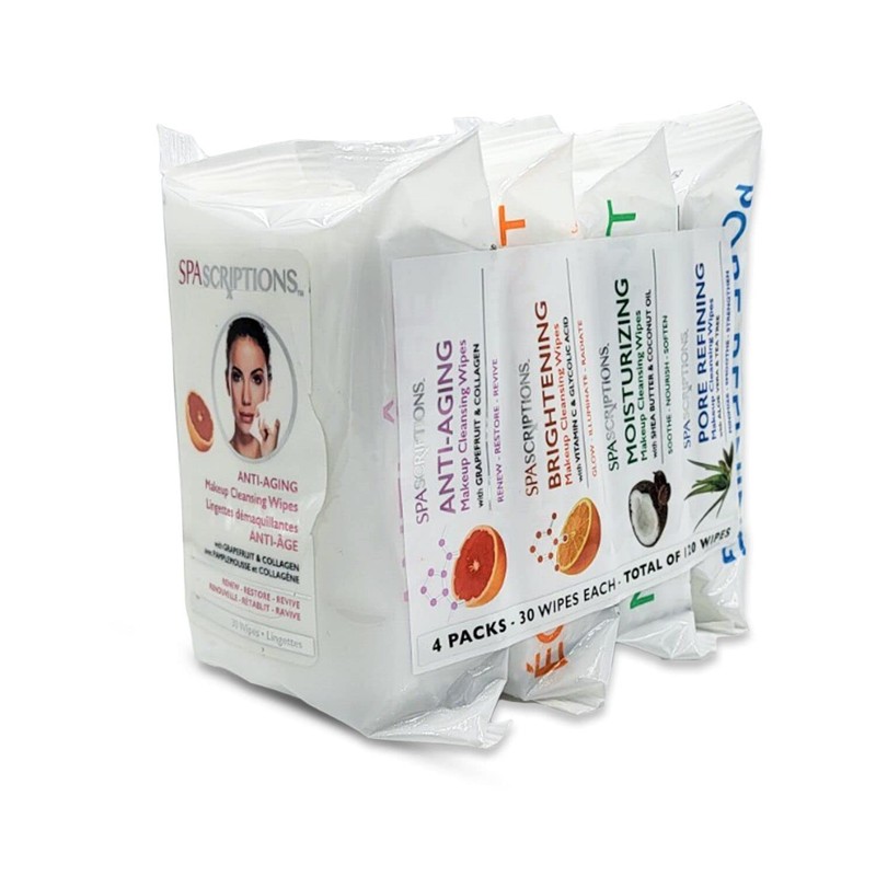 Spascriptions™ Anti-Aging, Brightening, Moisturizing & Pore Refining Towelettes Removes Waterproof