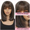 JulyQueen Brown Highlight Wig with Bangs Synthetic Wigs for black