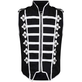 Pamposh Steampunk Husar Military Drummer Sleeveless Parade Jackets - Emo Punk Men's Jackets - Napoleon Gothic Clothing - Marching Band Jackets, black/white