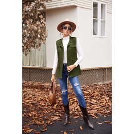 Beyove Women's Lightweight Military Anorak Vest Safari Jackets with Drawstring