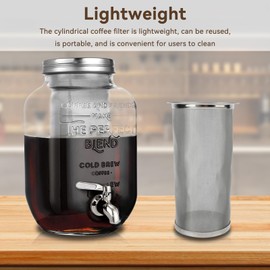 Cold Brew Coffee Filter for Mason Jar, Stainless Steel Coffee Tea Infuser Strainer Filter Reusable Wide Mouth Mesh Cylindrical Filter with White Gasket for Tea(8 * 15cm)