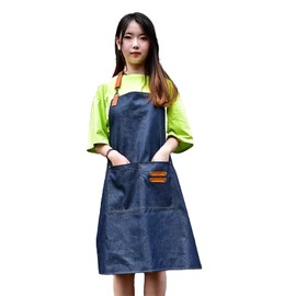 ALMLWIAJ Cooking Apron - Sturdy and durable barbecue apron - Can be worn by both men and women - Cotton - With ties for optimal fastening (Blue-A)