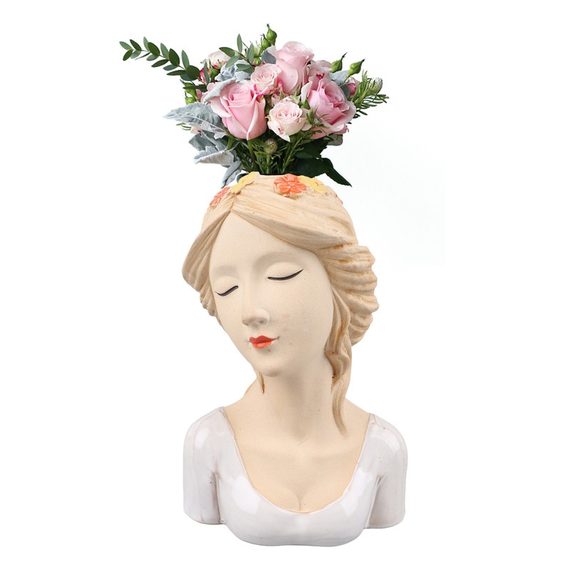 Modern Ceramic Face Vases Decorative Modern Style Shy Girl Flower