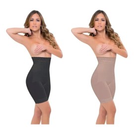 2 Fajas Body Siluette Boxer Con Banda Alto Control Mod. 1301 Color 1negro-1nude Talla Mediana
