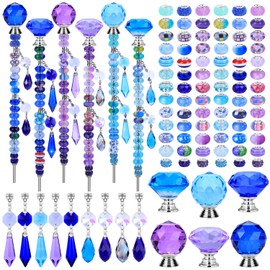 DIY Fairy Wand Garden Stakes Kit, Crystal Beaded Decorative Wands Set, Outdoor Garden Decoration with Assembly Guide (Purple+Aqua+Blue 208 Pcs)