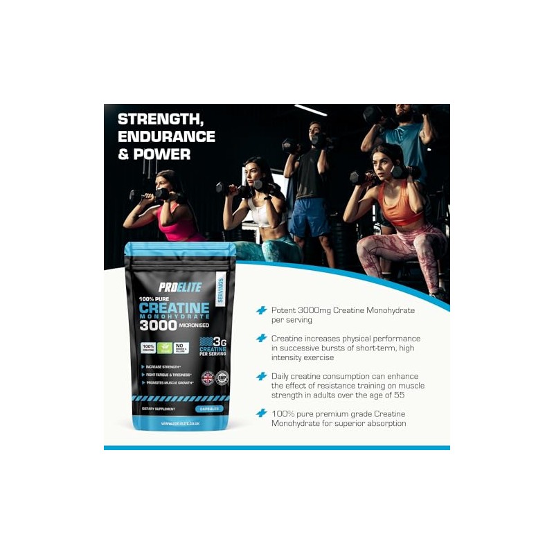 Creatine Capsules x 360 Vegan 3000mg of Unflavoured Creatine Monohydrate